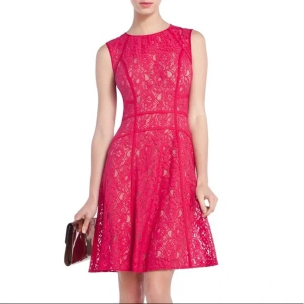 BCBGMaxAzria Khloe Turkish Rose Lace Fit and Flare Sleeveless Midi Dress